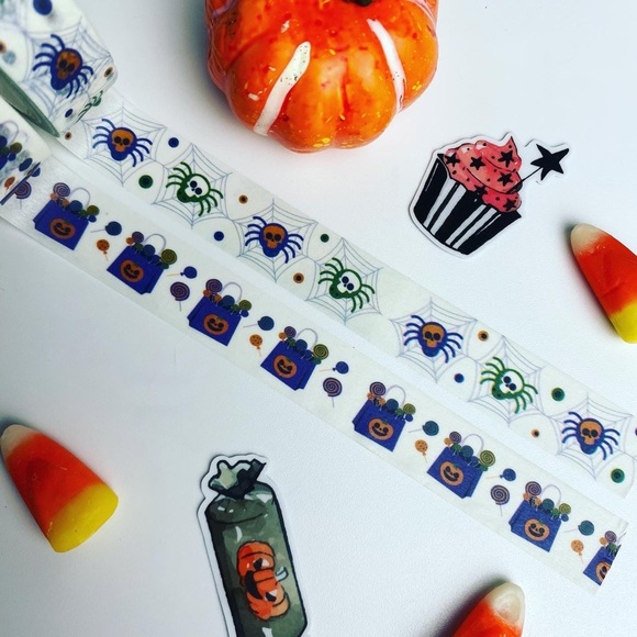 Trick Or Treat, Bags Of Candy and Spiderwebs, Washi Tape Set Of 2 - Picture 3 of 8